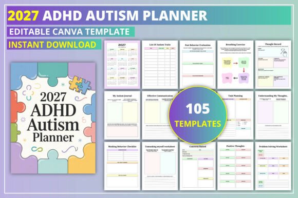 Download Editable 2027 ADHD Autism Planner - Editable Collection